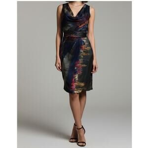 Andrew Marc Size 4 Silk Dress Sleeveless Blue Drape Cowl Neck